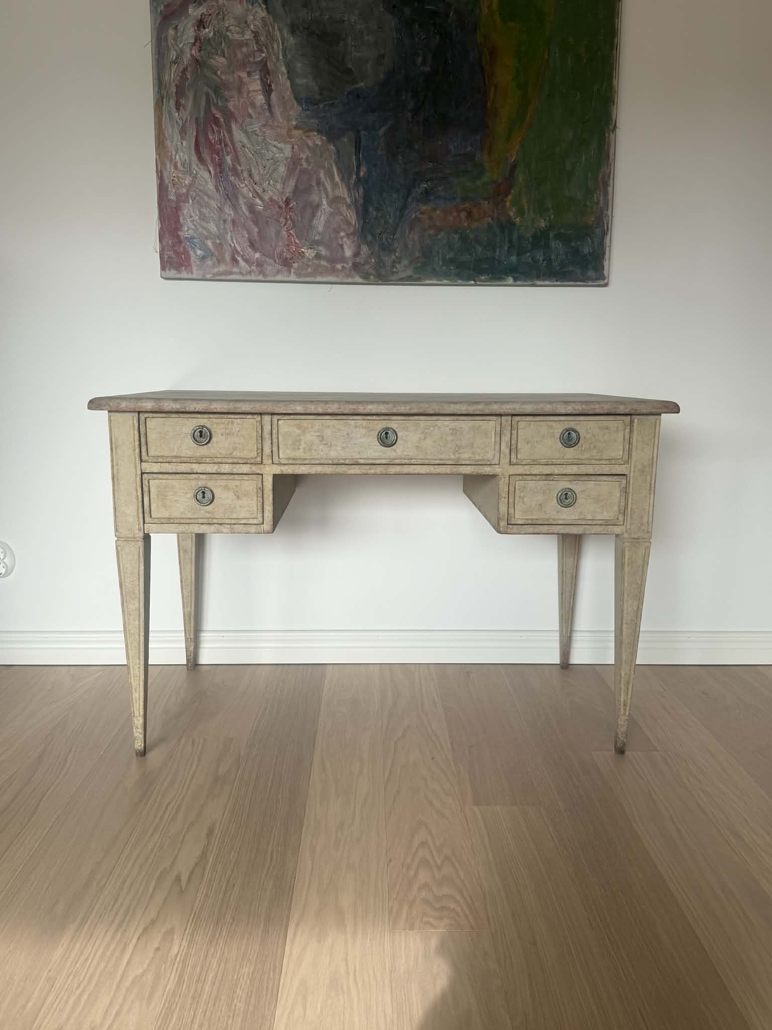 20th Century Swedish Gustavian style writing desk painted and distressed - Image 9