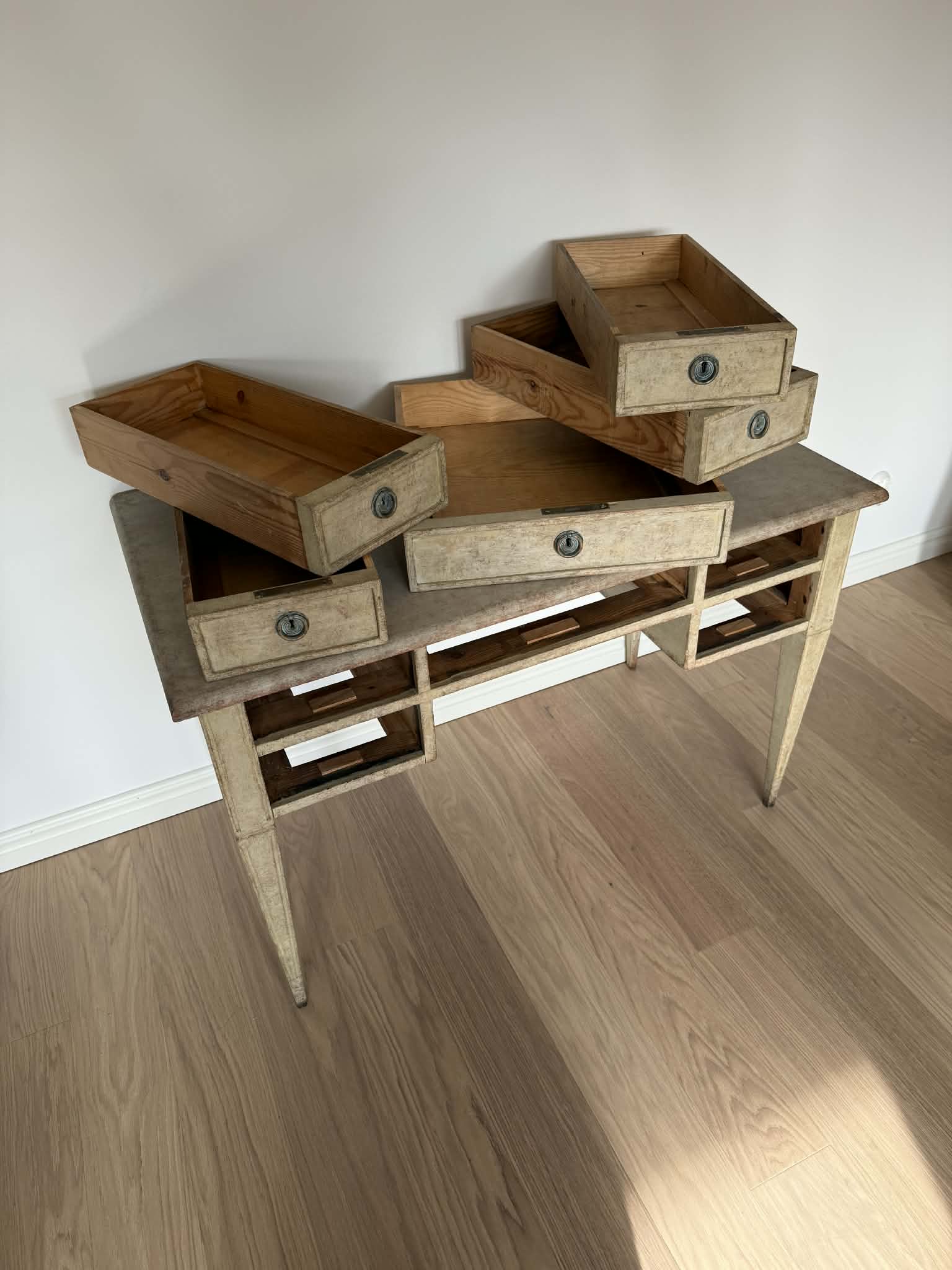 20th Century Swedish Gustavian style writing desk painted and distressed - Image 6