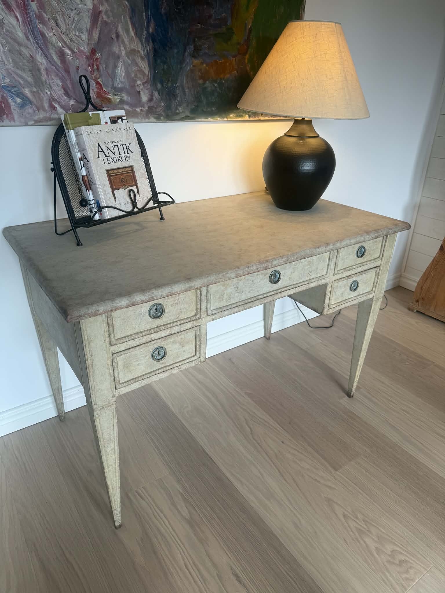 20th Century Swedish Gustavian style writing desk painted and distressed - Image 10