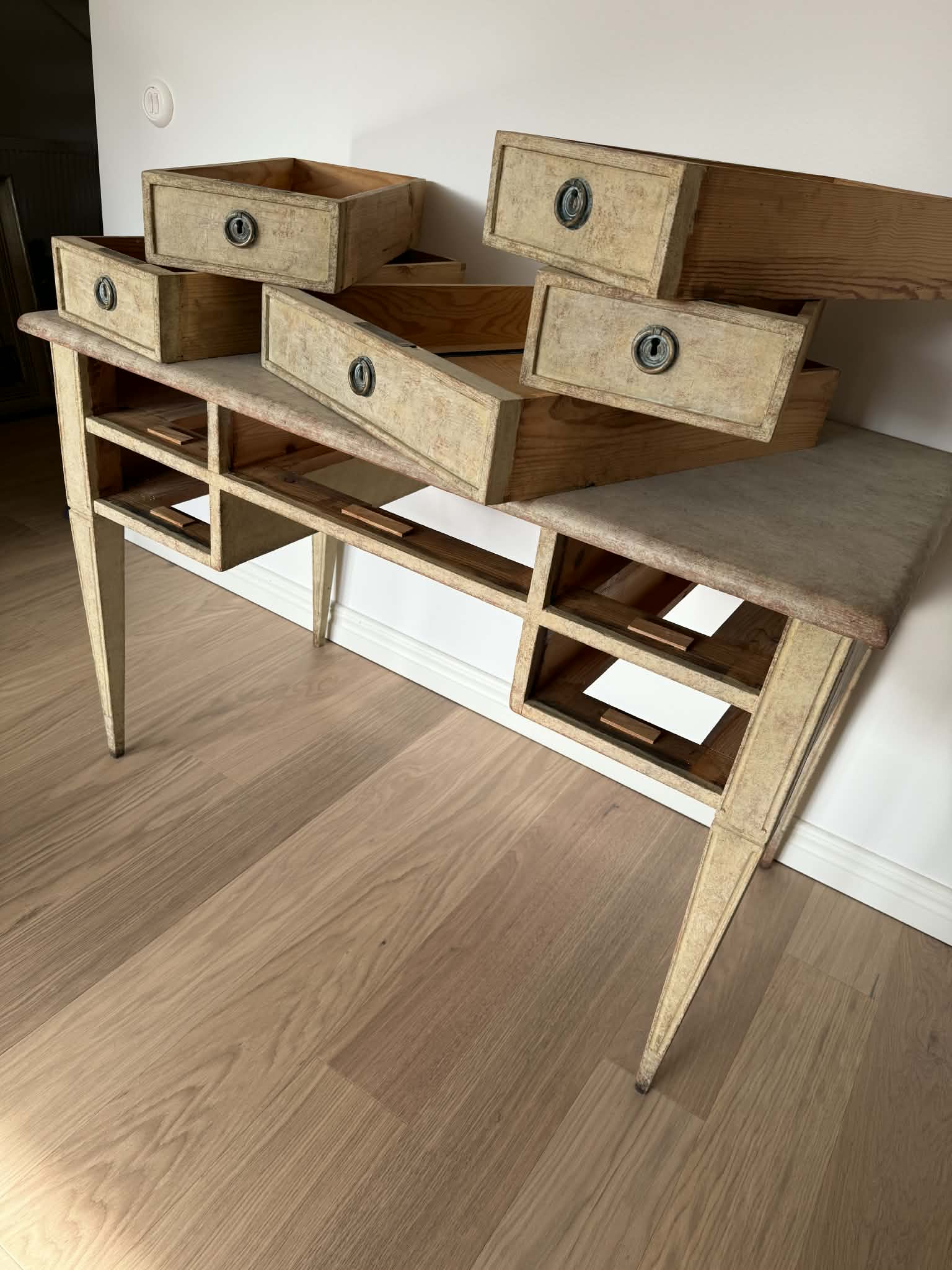 20th Century Swedish Gustavian style writing desk painted and distressed - Image 5